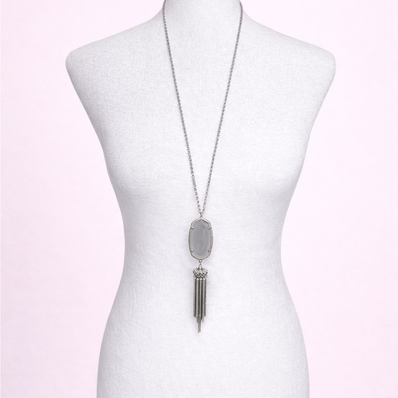 Kendra Scott Jewelry - Kendra Scott Silver Tone Gray Stone Tassel Pendant Necklace